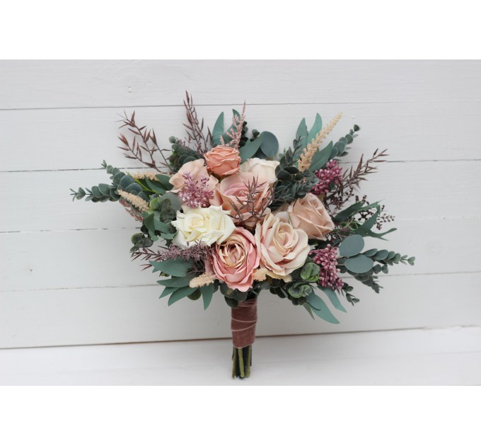 Wedding Bouquets in Dusty Rose, Cream & Blush Pink | Faux Bridal & Bridesmaid Bouquets