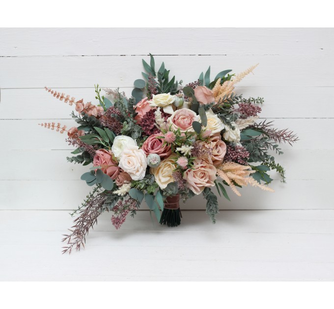 Wedding Bouquets in Dusty Rose, Cream & Blush Pink | Faux Bridal & Bridesmaid Bouquets