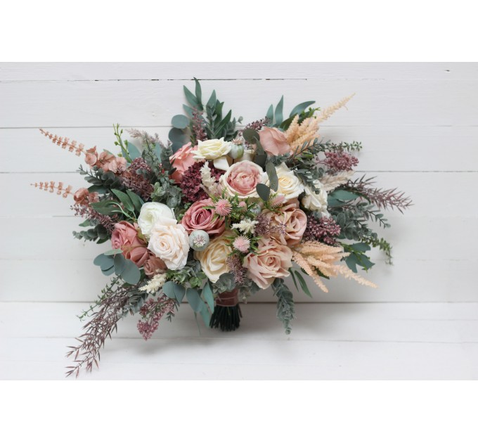 Wedding Bouquets in Dusty Rose, Cream & Blush Pink | Faux Bridal & Bridesmaid Bouquets