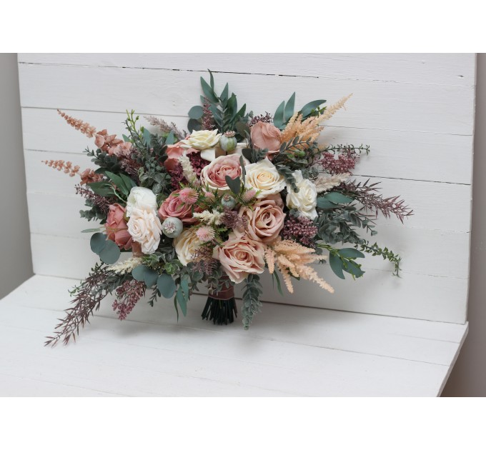 Wedding Bouquets in Dusty Rose, Cream & Blush Pink | Faux Bridal & Bridesmaid Bouquets