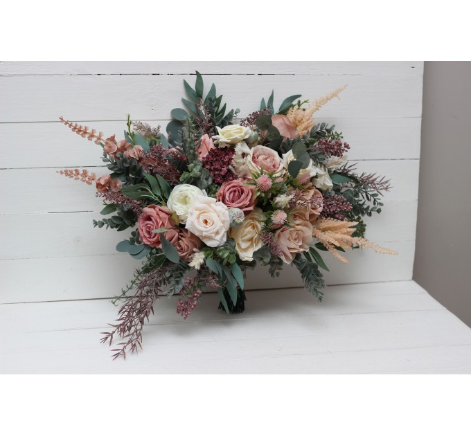 Wedding Bouquets in Dusty Rose, Cream & Blush Pink | Faux Bridal & Bridesmaid Bouquets