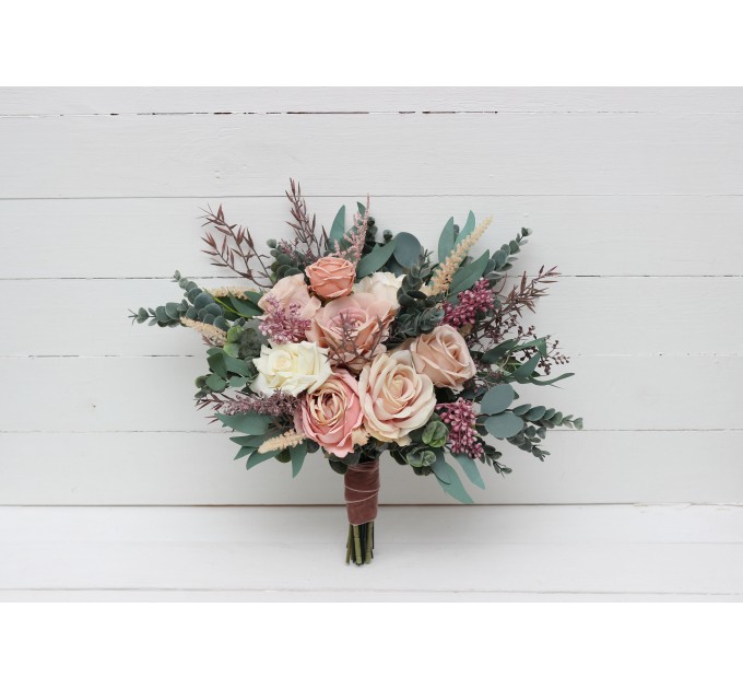 Wedding Bouquets in Dusty Rose, Cream & Blush Pink | Faux Bridal & Bridesmaid Bouquets