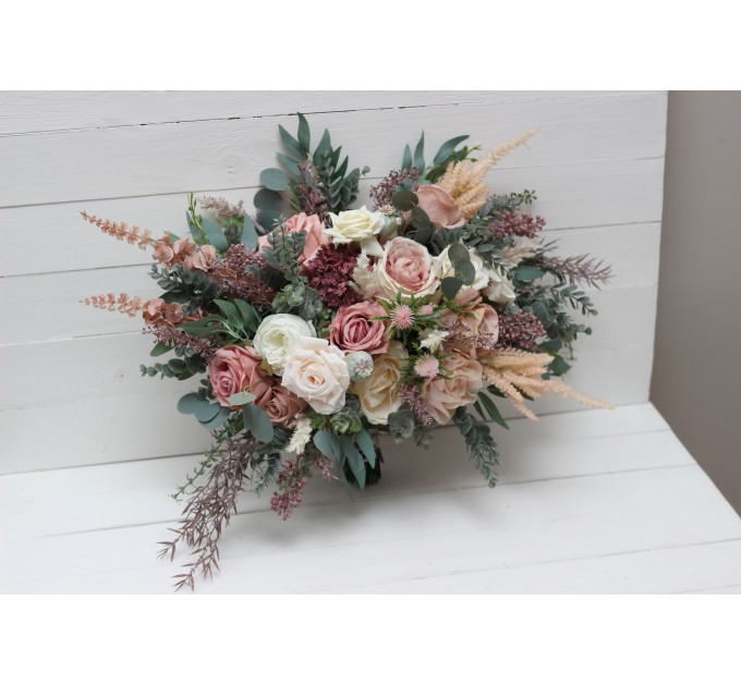 Wedding Bouquets in Dusty Rose, Cream & Blush Pink | Faux Bridal & Bridesmaid Bouquets