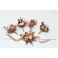  Wedding boutonnieres and wrist corsage  in cinnamon terracotta beige color scheme. Flower accessories. 5118