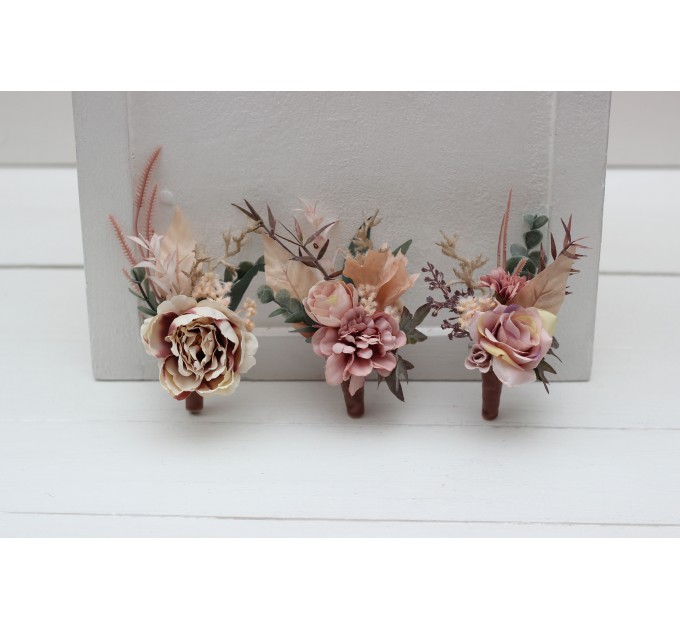 Wedding Boutonnieres & Wrist Corsage in Dusty Rose & Blush Pink | Faux Flower Accessories