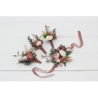  Wedding boutonnieres and wrist corsage  in dusty rose cream blush pink color scheme. Flower accessories. 5122