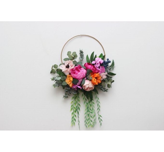 Jewel-tone wedding. Emerald green orange pink magenta flowers. Alternative bridesmaid bouquet. 5127
