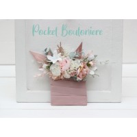 Pocket boutonniere in white blush pink color scheme. Flower accessories. 5128