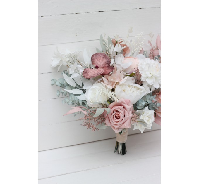 Wedding bouquets in white blush pink colors. Bridal bouquet. Faux bouquet. Bridesmaid bouquet. 5128-1
