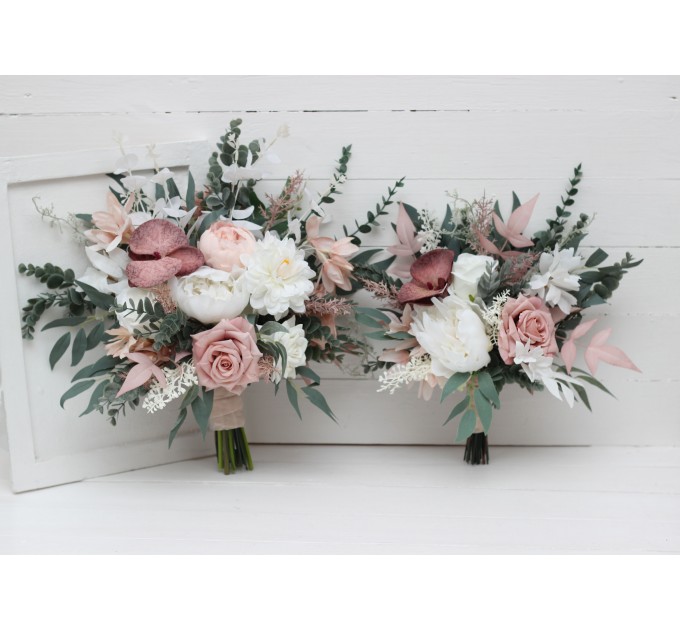 Wedding bouquets in white blush pink colors. Bridal bouquet. Faux bouquet. Bridesmaid bouquet. 5128