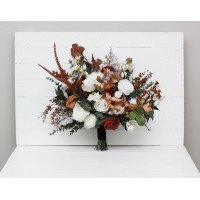 Wedding bouquets in white rust terracotta colors. Bridal bouquet. Faux bouquet. Bridesmaid bouquet. 5129