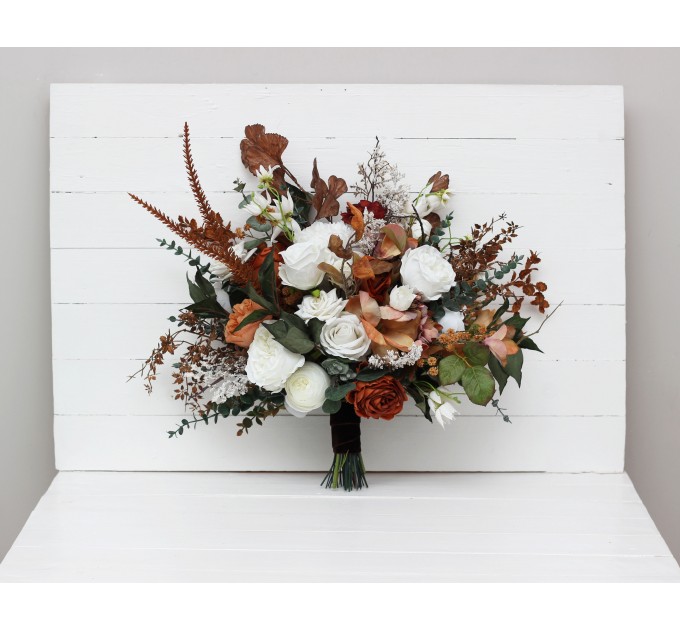 Wedding bouquets in white rust terracotta colors. Bridal bouquet. Faux bouquet. Bridesmaid bouquet. 5129