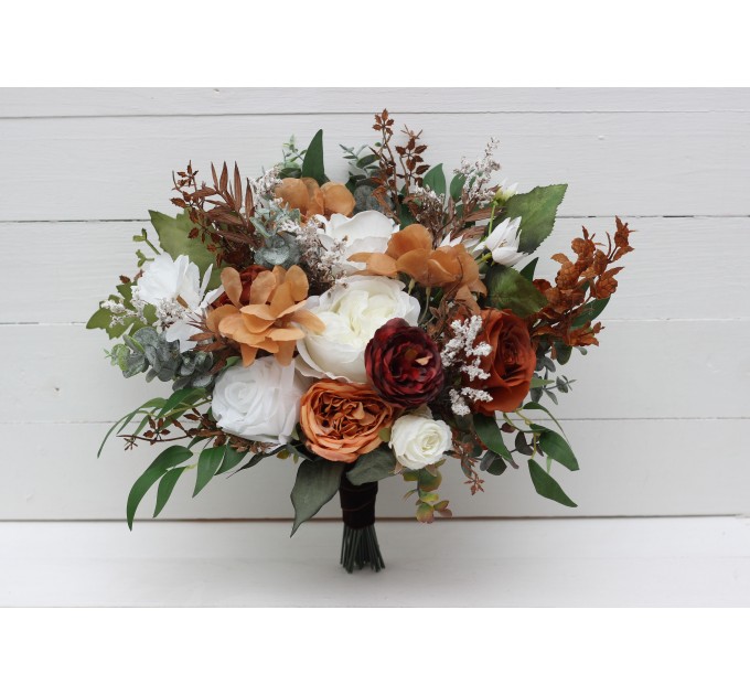 Wedding bouquets in white rust terracotta colors. Bridal bouquet. Faux bouquet. Bridesmaid bouquet. 5129