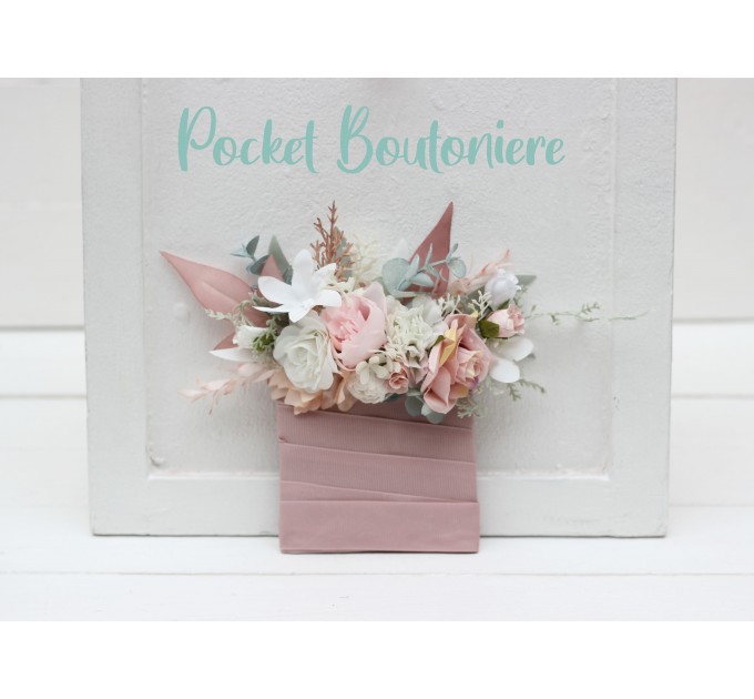  Wedding boutonnieres and wrist corsage  in white blush pink color scheme. Flower accessories. 5128