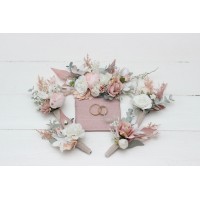  Wedding boutonnieres and wrist corsage  in white blush pink color scheme. Flower accessories. 5128