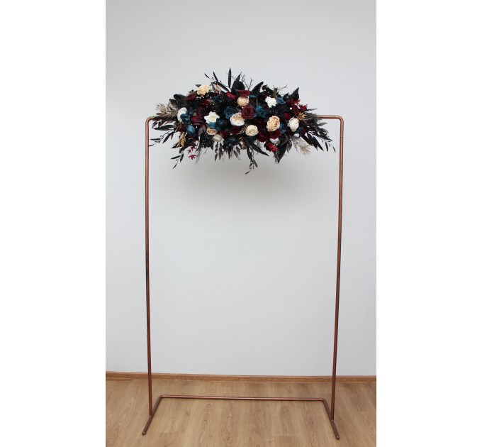  Flower arch arrangement in dark teal burgundy black cream colors.  Arbor flowers. Floral archway. Faux flowers for wedding arch. 5136