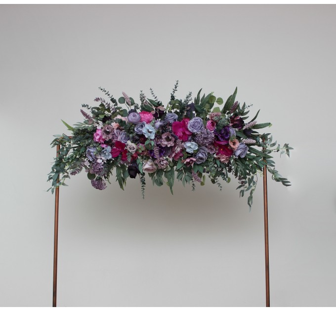  Flower arch arrangement in jewel-tone colors.  Arbor flowers. Floral archway. Faux flowers for wedding arch. 5137