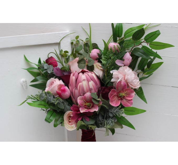 Jewel-Tone Bridal Bouquet in Emerald Green, Orange, Pink & Magenta | Faux Boho Wedding Flowers
