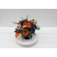 Navy blue orange centerpiece. Table decor. Wedding flowers in box. 5138