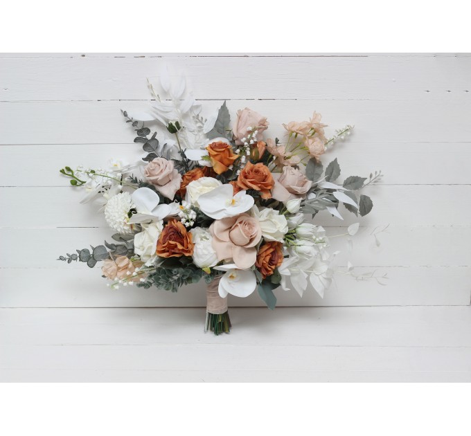 Orchid Boho Bridal Bouquet with Beige, White & Rust Flowers | Faux Fall Wedding Bouquets