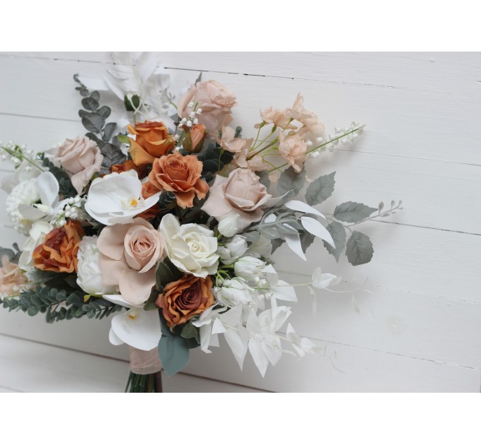 Orchid Boho Bridal Bouquet with Beige, White & Rust Flowers | Faux Fall Wedding Bouquets