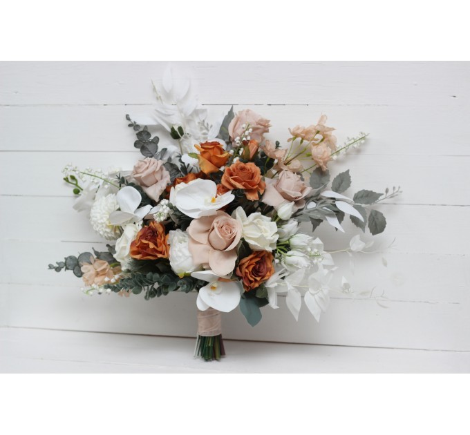 Orchid Boho Bridal Bouquet with Beige, White & Rust Flowers | Faux Fall Wedding Bouquets