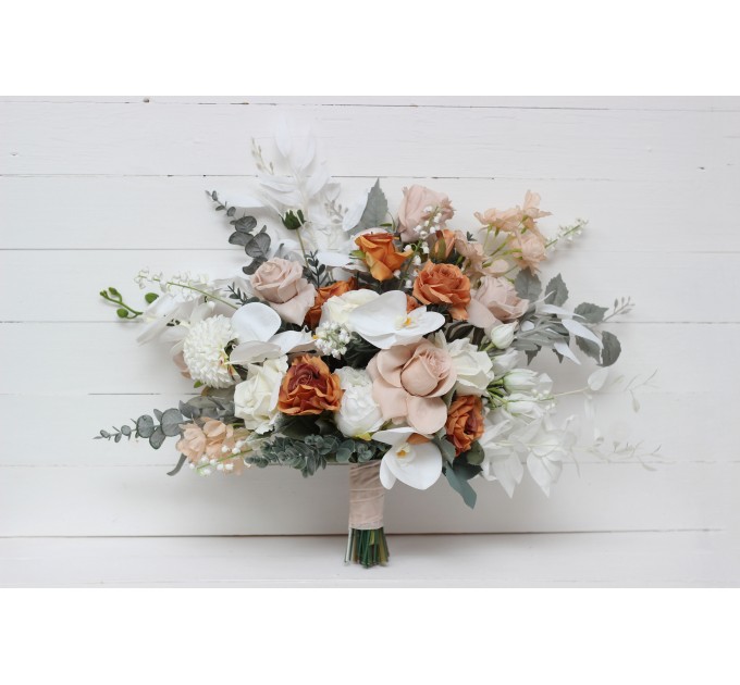 Orchid Boho Bridal Bouquet with Beige, White & Rust Flowers | Faux Fall Wedding Bouquets