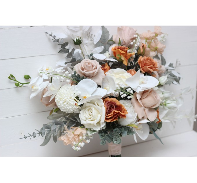 Orchid boho bouquet. Beige white rust flowers. Bridal bouquet. Faux bouquet. Fall wedding. Silk flowers. Boho wedding. Bridesmaid bouquet. 5142