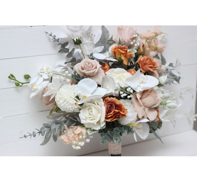 Orchid Boho Bridal Bouquet with Beige, White & Rust Flowers | Faux Fall Wedding Bouquets