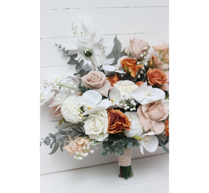 Orchid Boho Bridal Bouquet with Beige, White & Rust Flowers | Faux Fall Wedding Bouquets