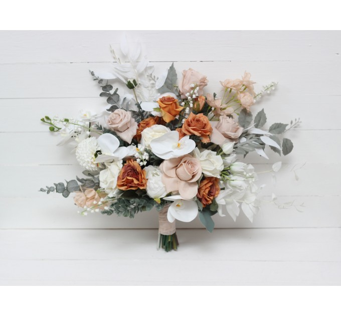 Orchid Boho Bridal Bouquet with Beige, White & Rust Flowers | Faux Fall Wedding Bouquets