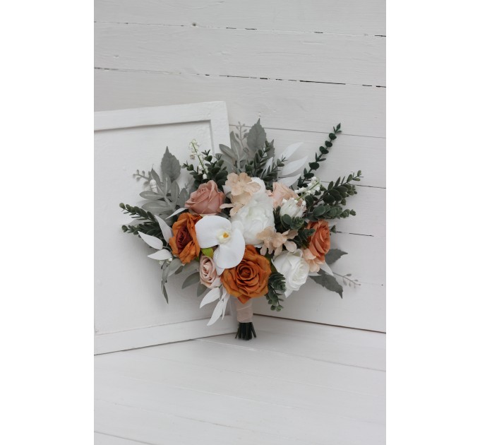 Orchid Boho Bridal Bouquet with Beige, White & Rust Flowers | Faux Fall Wedding Bouquets