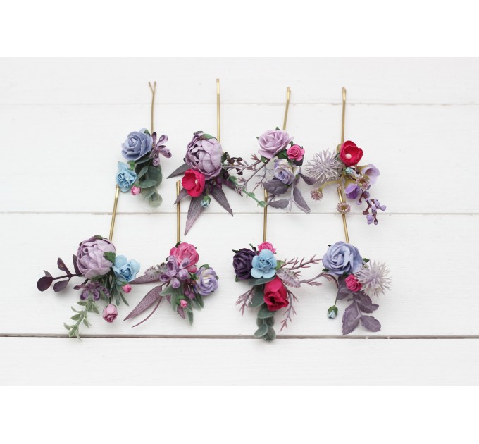  Set of  8 bobby pins in lavender magenta color scheme. Hair accessories. Flower accessories for wedding.  5137