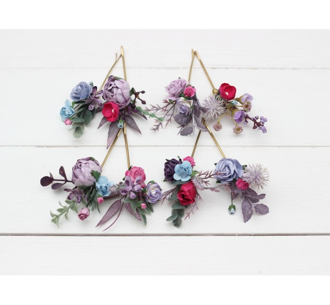  Set of  8 bobby pins in lavender magenta color scheme. Hair accessories. Flower accessories for wedding.  5137