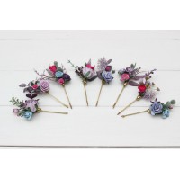  Set of  8 bobby pins in lavender magenta color scheme. Hair accessories. Flower accessories for wedding.  5137