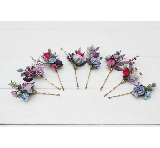  Set of  8 bobby pins in lavender magenta color scheme. Hair accessories. Flower accessories for wedding.  5137