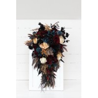 Wedding bouquets in dark teal burgundy black cream colors. Bridal bouquet. Cascading bouquet. Faux bouquet. Bridesmaid bouquet.Gothic black wedding bouquet. 5136