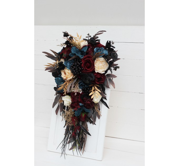 Dark Teal, Burgundy, Black, and Cream Wedding Bouquets – Dramatic Gothic Bridal Designs