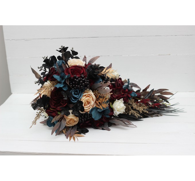 Dark Teal, Burgundy, Black, and Cream Wedding Bouquets – Dramatic Gothic Bridal Designs