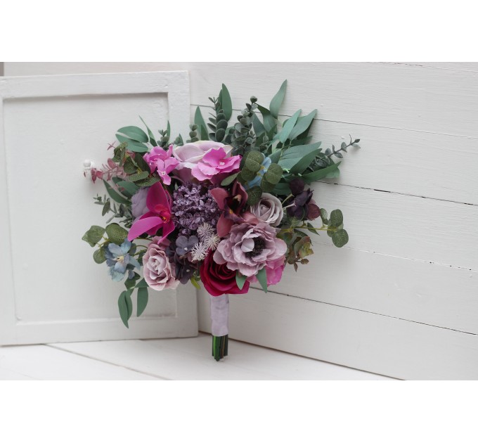 Wedding bouquets in jewel-tone colors. Bridal bouquet. Cascading bouquet. Faux bouquet. Bridesmaid bouquet. 5137
