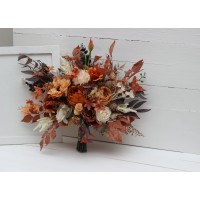 Wedding bouquets in orange ivory rust terracotta colors. Bridal bouquet. Faux bouquet. Bridesmaid bouquet. 5140