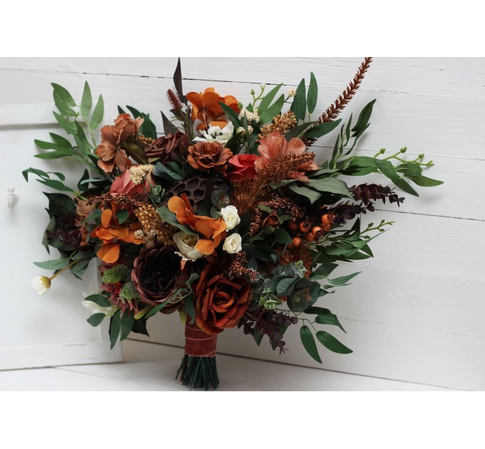 Wedding bouquets in terracotta cinnamon rust ivory colors. Bridal bouquet. Faux bouquet. Bridesmaid bouquet. 5139