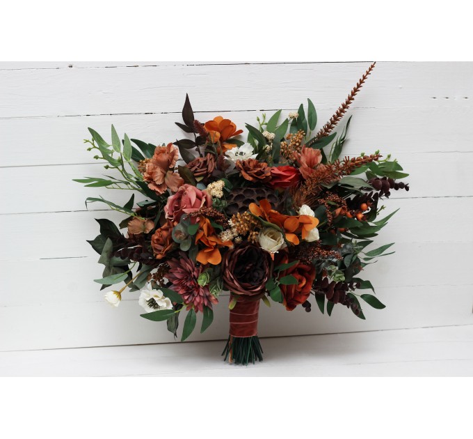 Wedding bouquets in terracotta cinnamon rust ivory colors. Bridal bouquet. Faux bouquet. Bridesmaid bouquet. 5139