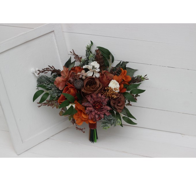Wedding bouquets in terracotta cinnamon rust ivory colors. Bridal bouquet. Faux bouquet. Bridesmaid bouquet. 5139