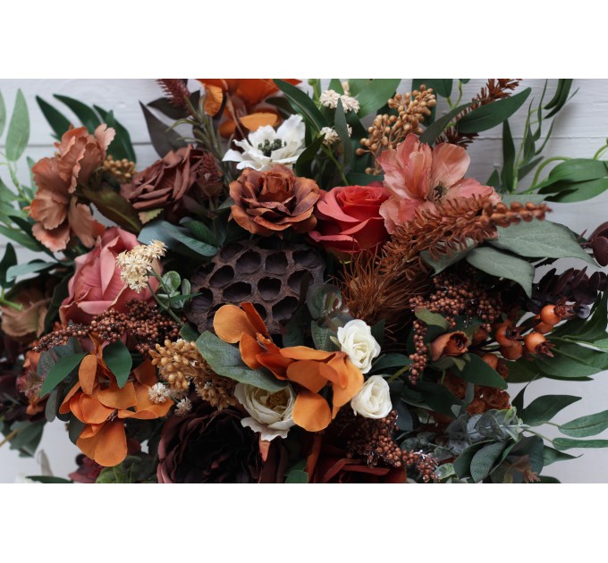 Wedding bouquets in terracotta cinnamon rust ivory colors. Bridal bouquet. Faux bouquet. Bridesmaid bouquet. 5139