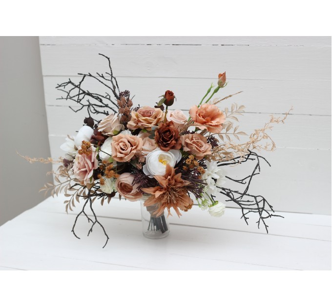 Wedding Bouquets in White & Terracotta | Bridal & Bridesmaid Faux Bouquets