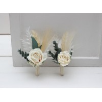  Wedding boutonnieres and wrist corsage  in ivory cream color scheme. Flower accessories. 5135