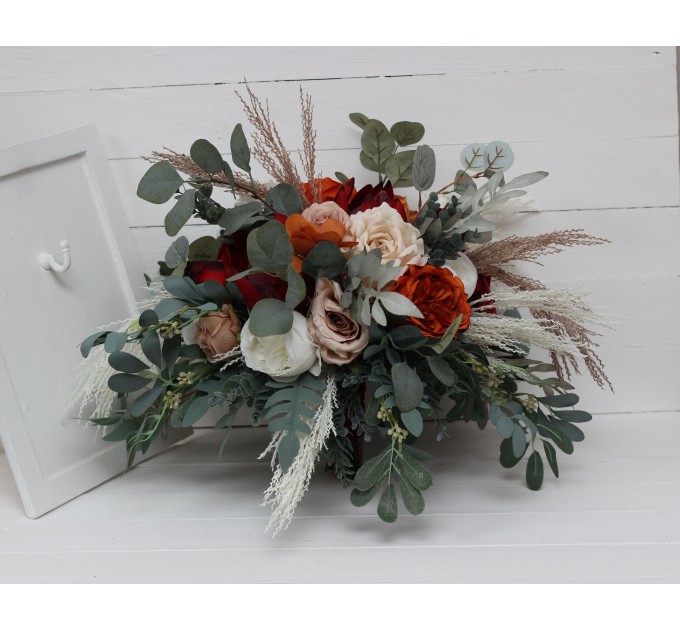 Boho Protea Bridal Bouquet | Rust, Vine, Beige & White Faux Wedding Flowers