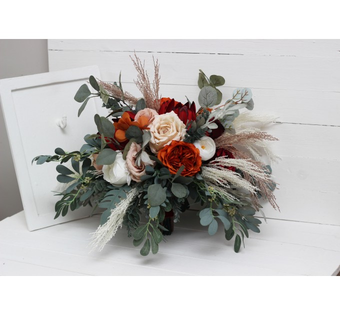 Boho Protea Bridal Bouquet | Rust, Vine, Beige & White Faux Wedding Flowers