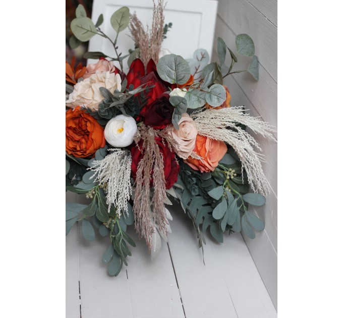 Boho Protea Bridal Bouquet | Rust, Vine, Beige & White Faux Wedding Flowers